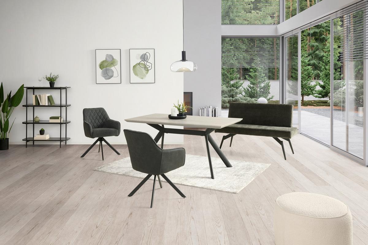 Sitzbank Tinos Mit Lehne Dunkelgrau, B: 140 Cm - Dunkelgrau/Schwarz, KONVENTIONELL, Textil/Metall (140/88/62cm) - MID.YOU