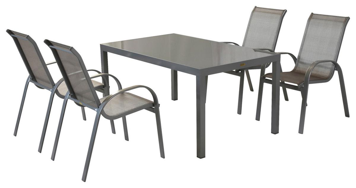 Gartenmöbel Set 5-Tlg. Amalfi aus Aluminium - Silberfarben/Braun, MODERN, Textil/Metall - Gardenson