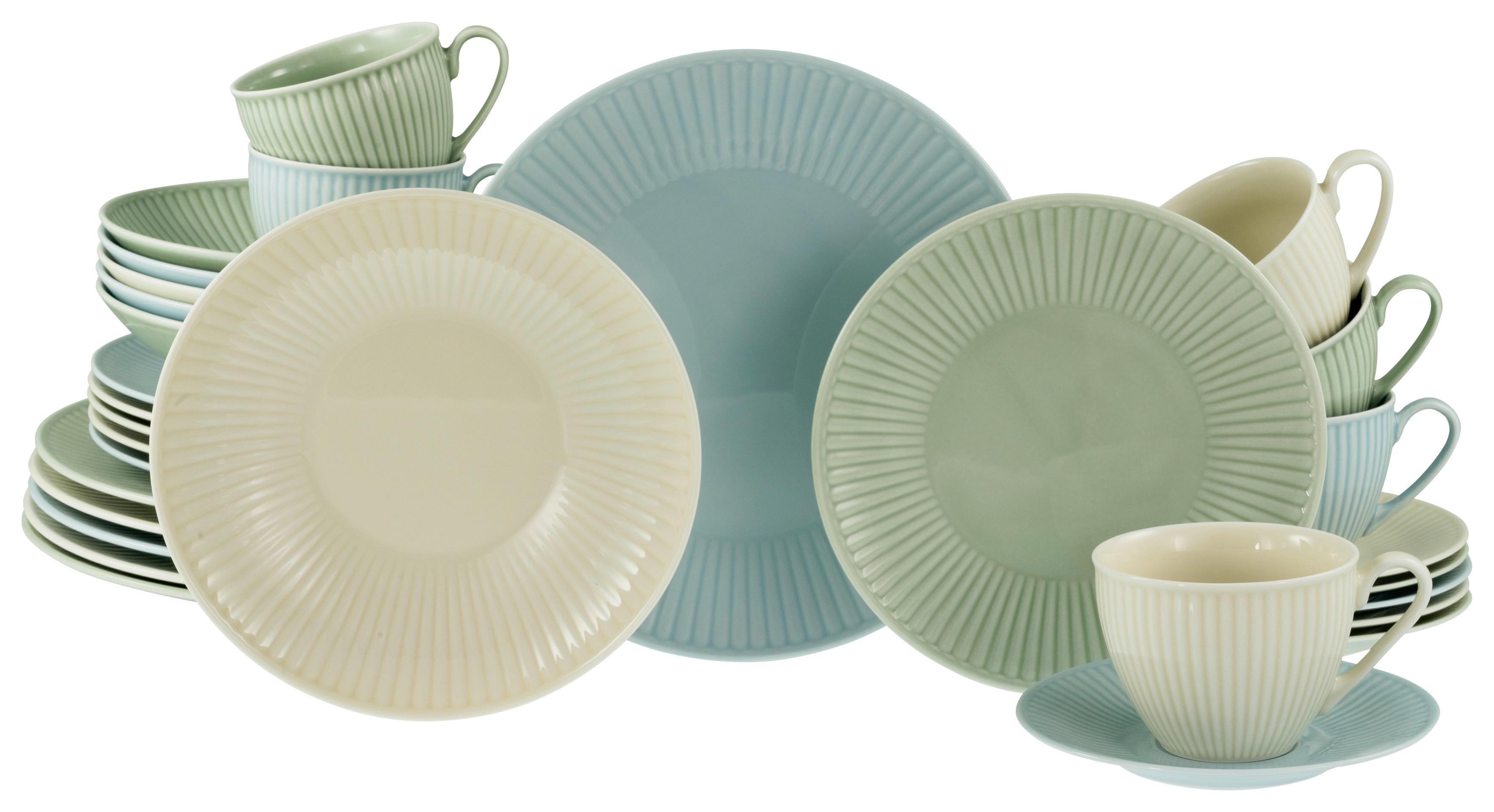 Kombiservice Valencia Creme Grün Blau - Pastellblau/Pastellgrün, Basics, Keramik - Creatable