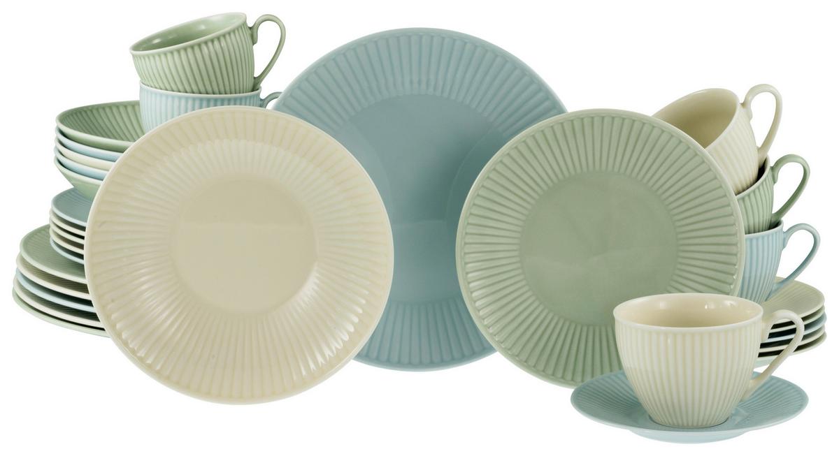 Kombiservice Valencia Creme Grün Blau - Pastellblau/Pastellgrün, Basics, Keramik - Creatable