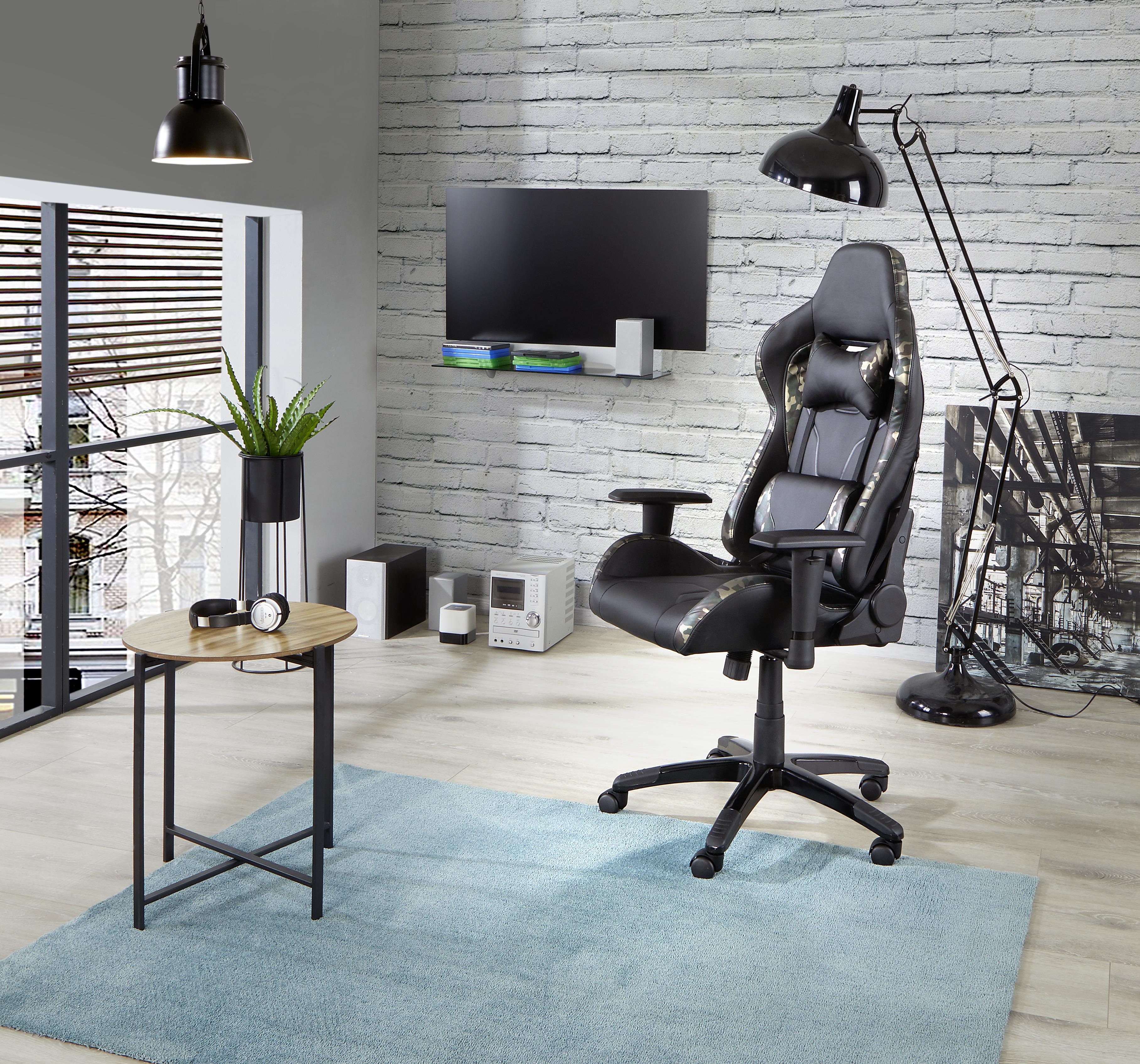 Gaming Stuhl Racer Military mit Rückenkissen, Schwarz - Schwarz/Grün, MODERN, Kunststoff/Textil (68/124-134/60cm) - MID.YOU