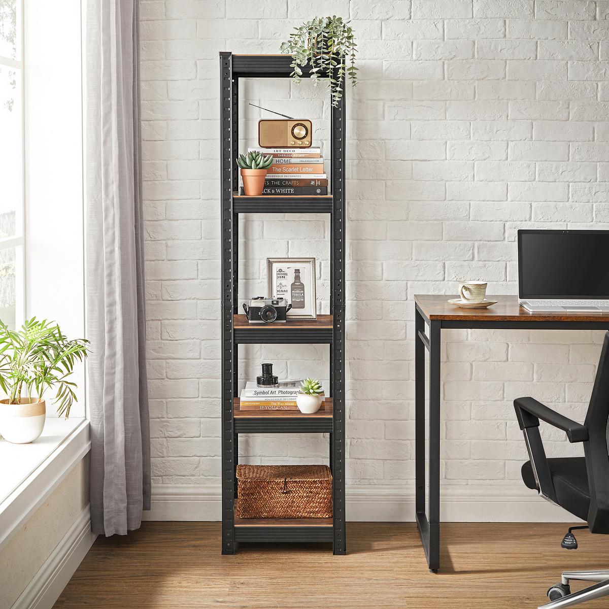 Stojací regál IRON - hnedá/čierna, Basics, kompozitné drevo (37/150/37cm) - Boxxx