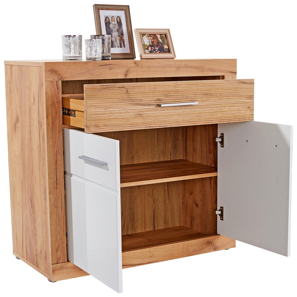 Komód Malta 97/86 Cm - tölgyfa színű/fehér, Modern, faalapú anyag (96,4/86/39,9cm)