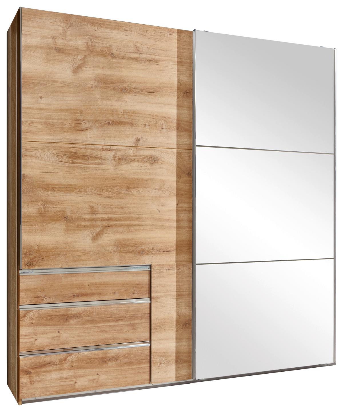 Schwebetürenschrank M. Spiegel 200cm Level 36a, Eiche Dekor - Eichefarben, MODERN, Glas/Holzwerkstoff (200/216/65cm) - MID.YOU