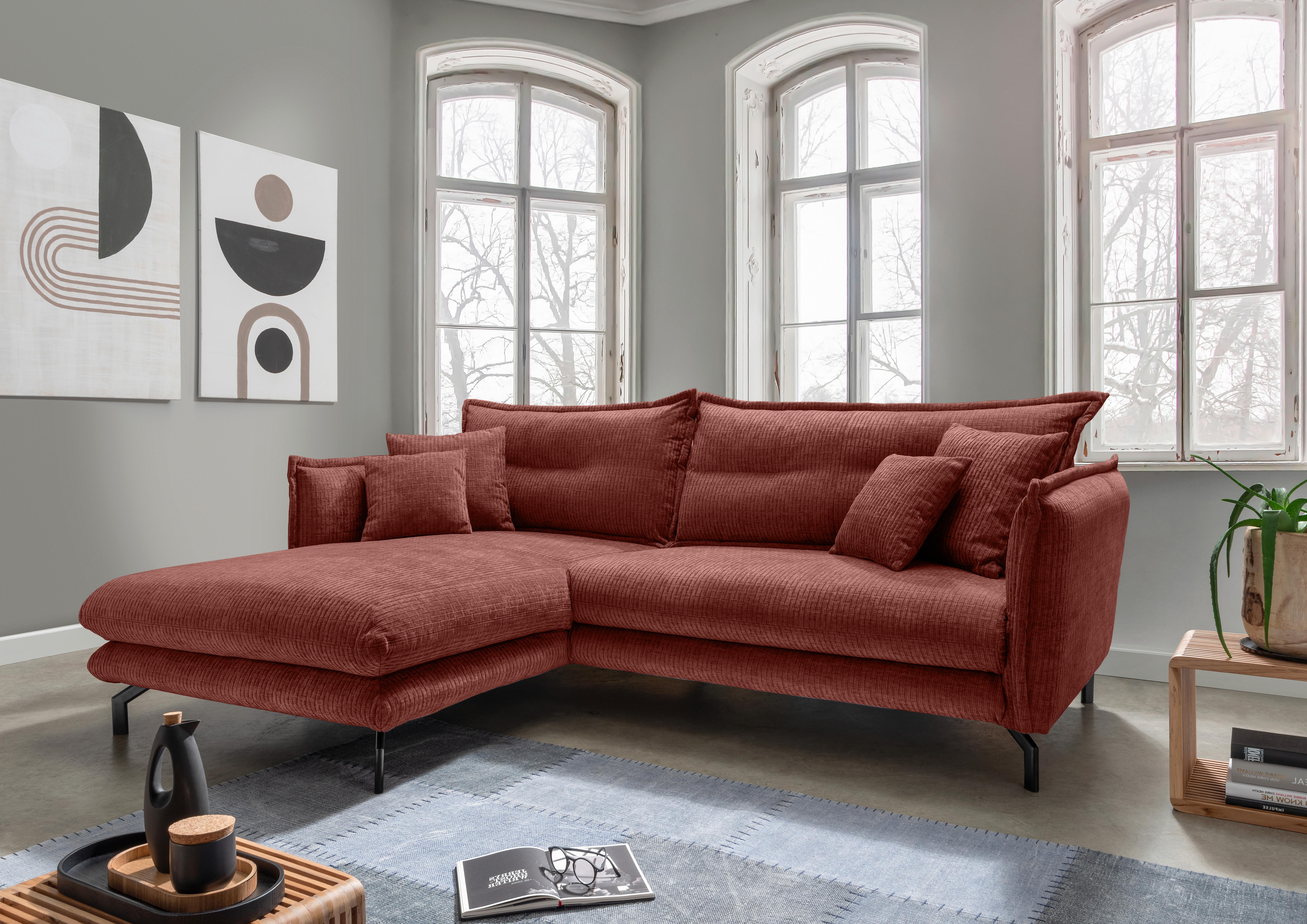 Ecksofa Lava - Koralle/Schwarz, Design, Textil (180/255cm) - Livetastic