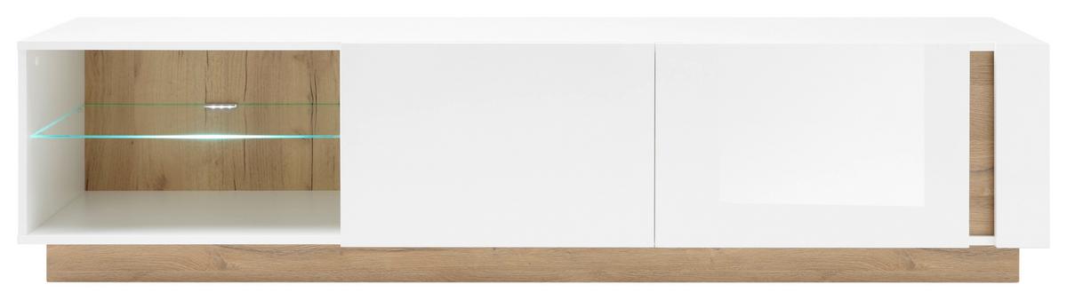 Lowboard Clair Weiß/Eiche Dekor B:188cm - Eichefarben/Weiß, Design, Glas/Holzwerkstoff (188/46/40cm) - MID.YOU