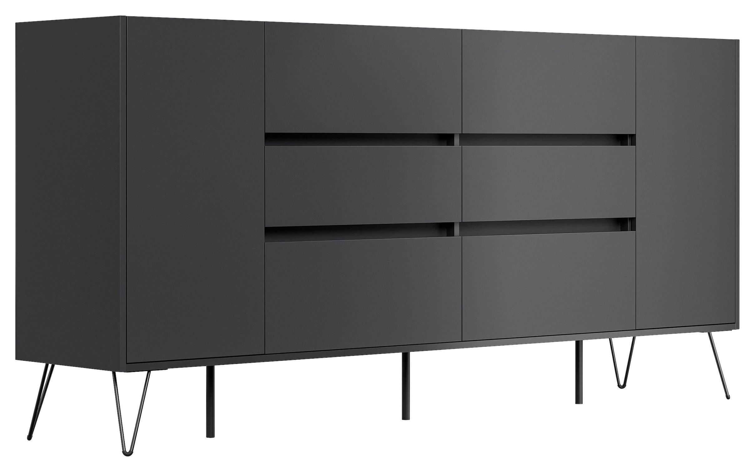 Sideboard Posseik Industrial Graphitf./eichefarben B: 199cm - Eichefarben/Schwarz, Design, Holzwerkstoff (199/93,6/42cm) - P & B