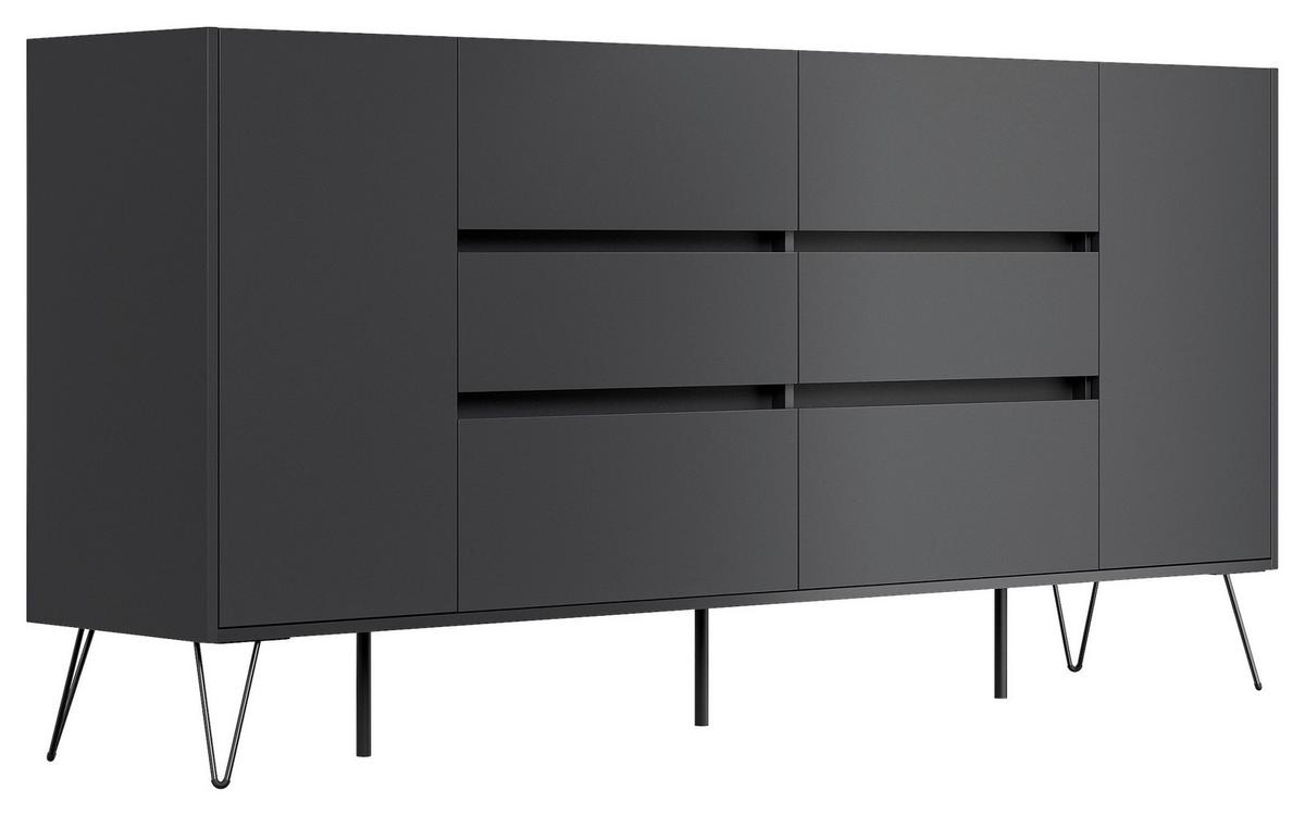 Sideboard Posseik Industrial Graphitf./eichefarben B: 199cm - Eichefarben/Schwarz, Design, Holzwerkstoff (199/93,6/42cm) - P & B