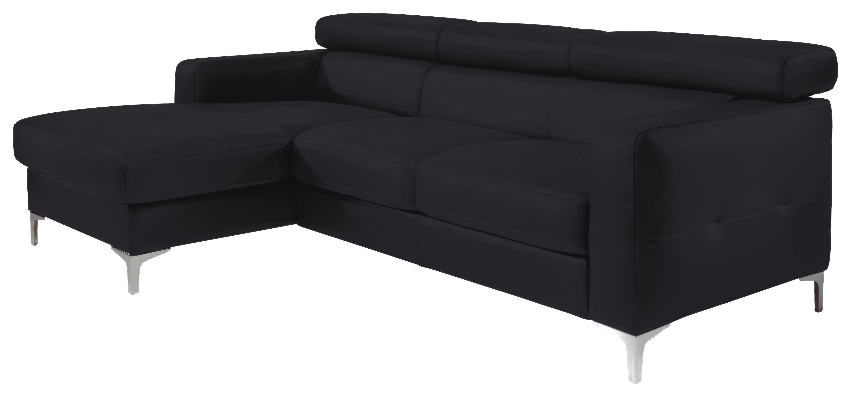 Ecksofa Mit Schlaffunktion Sammy Schwarz Leder - Chromfarben/Schwarz, Design, Leder (168/227cm) - Livetastic