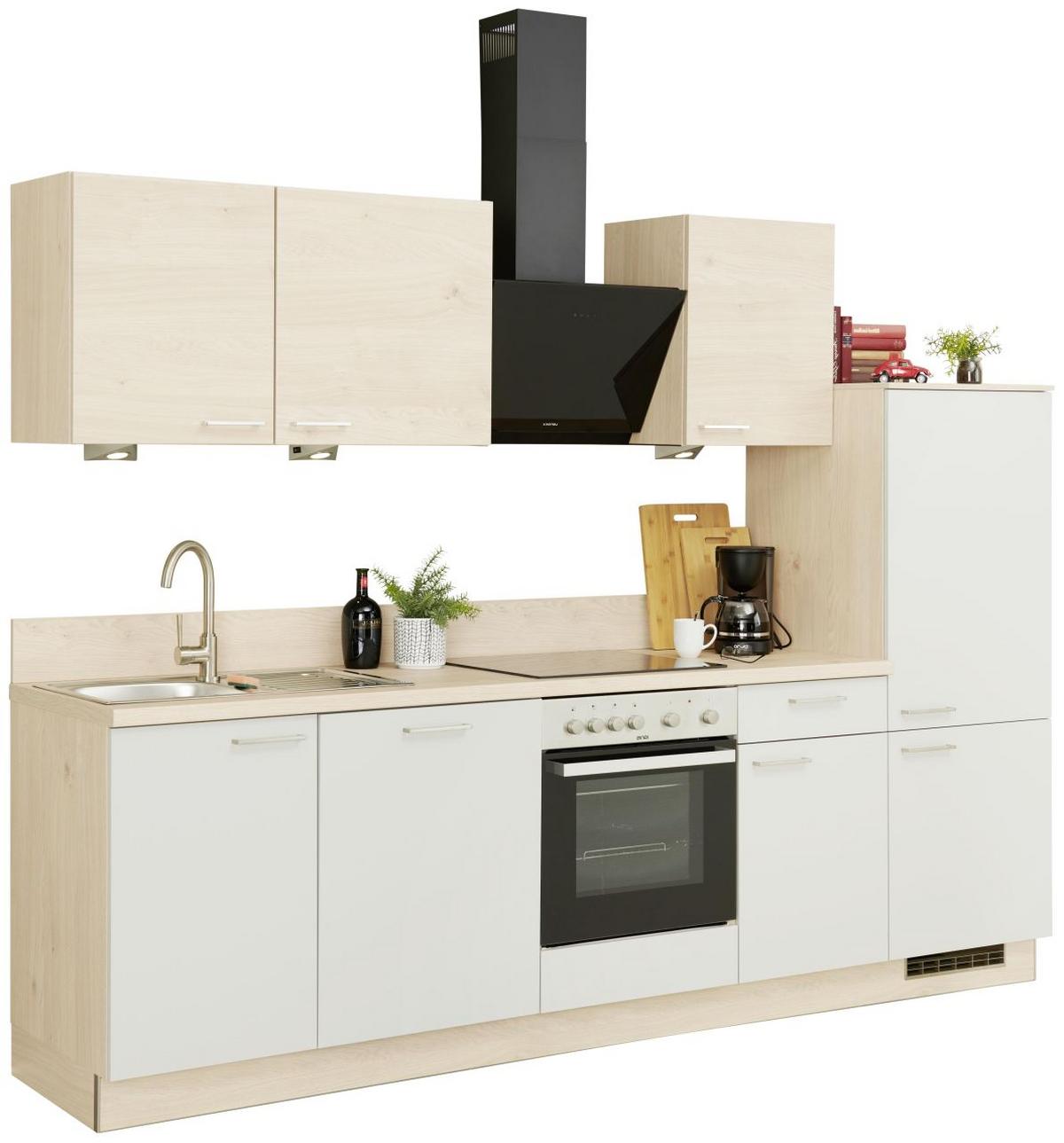Küchenzeile Win/Plan Mit Geräten 280cm Grau/Eiche Dekor - Basics, Holzwerkstoff (280cm) - Express