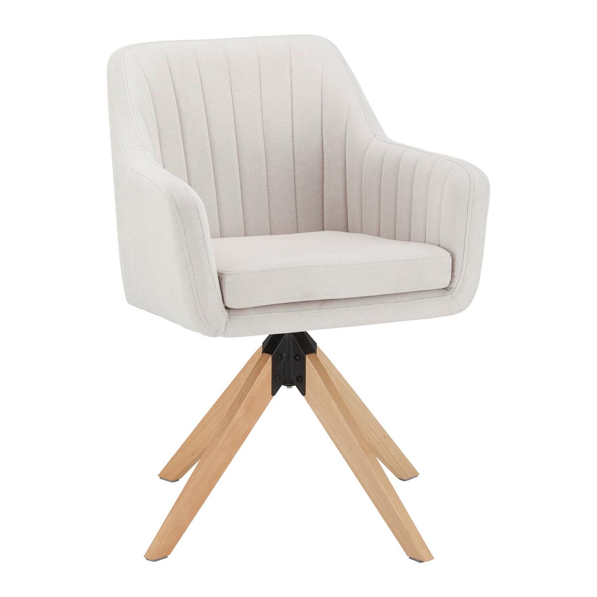 Sametová židle Lucita otočná, nohy dřevo - přírodní barvy/béžová, Moderní, kov/dřevo (58/87/60cm) - Bessagi Home