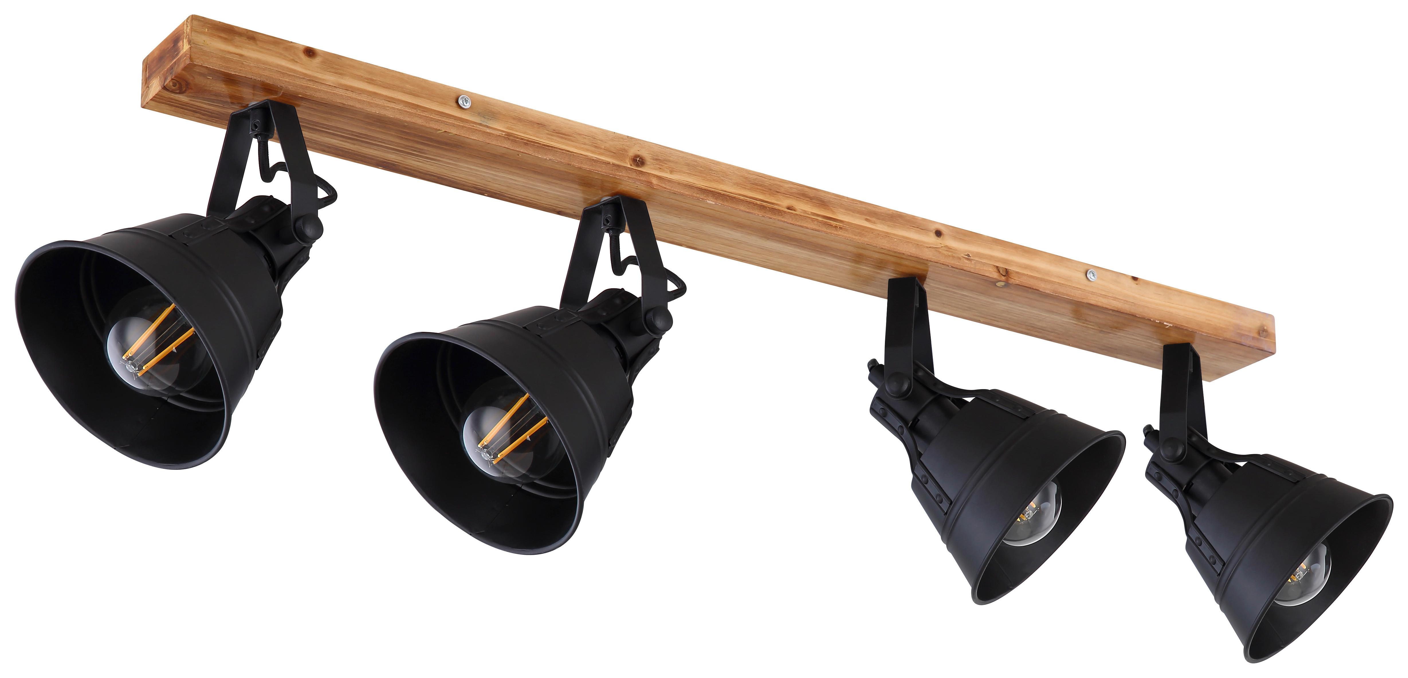 Strahler Günther 4-flammig Berstellbar L: 82 Cm - Goldfarben/Schwarz, Natur, Holz/Metall (82/24cm) - Globo
