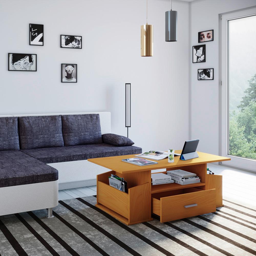 Couchtisch mit Schublade + Fächer Junata Buche Dekor - Buchefarben, Basics, Holzwerkstoff (110/52/44cm) - MID.YOU