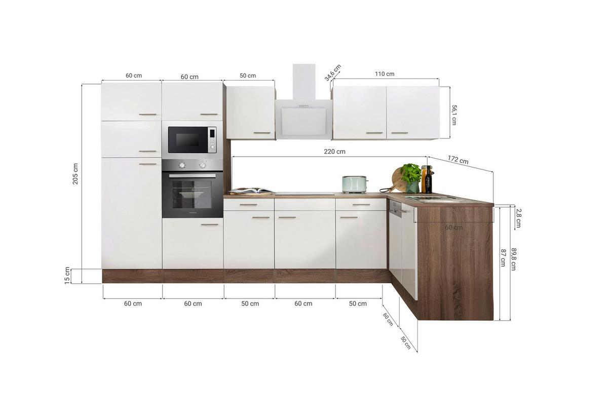 Eckküche Oliver L-Küchenblock 340 Cm - Eichefarben/Weiß, Basics, Holzwerkstoff (340/172cm) - Respekta