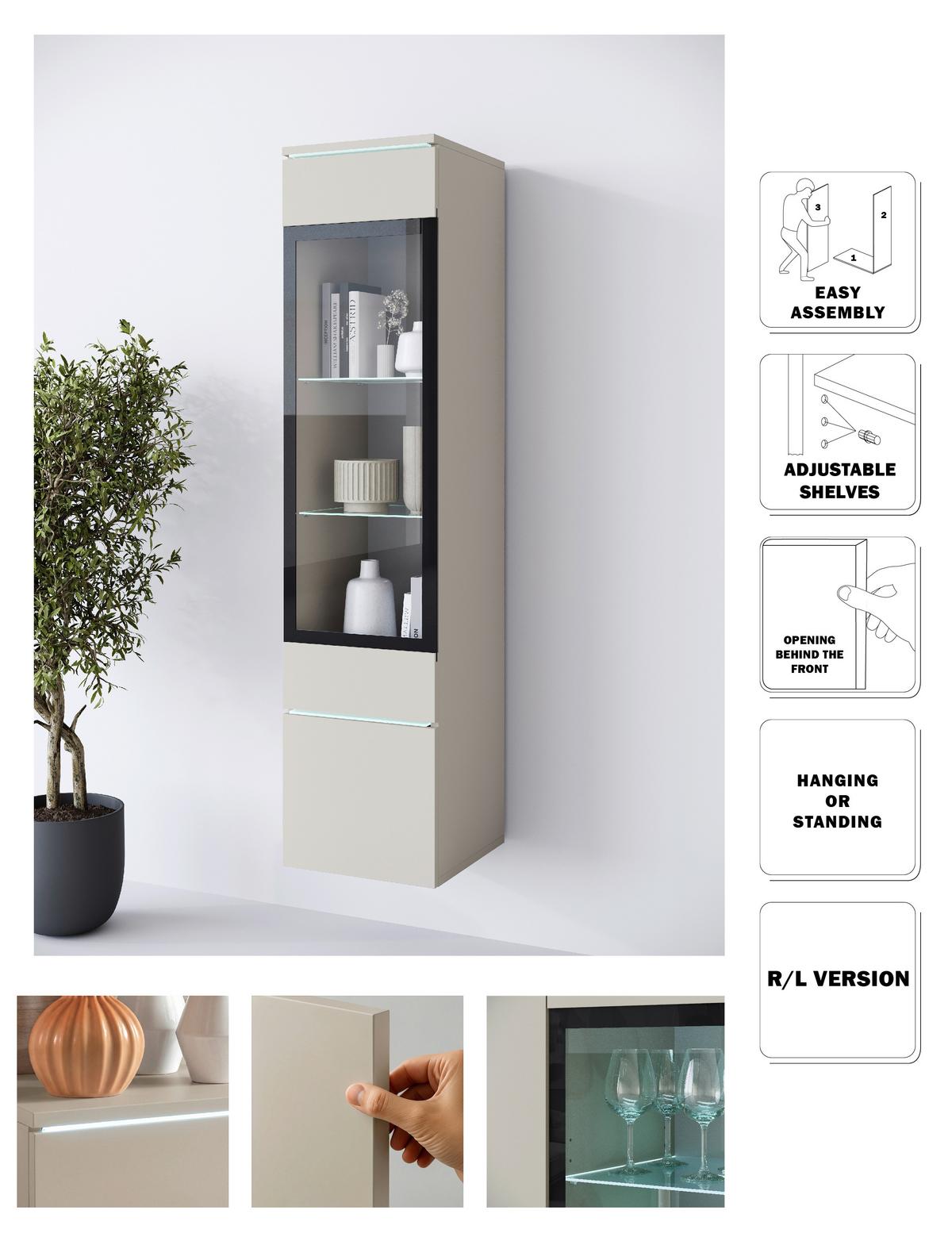 Vitrine Vera Beige/kaschmir B: 30cm - Kaschmir/Beige, Design, Glas/Holzwerkstoff (30/130/33cm) - Livetastic