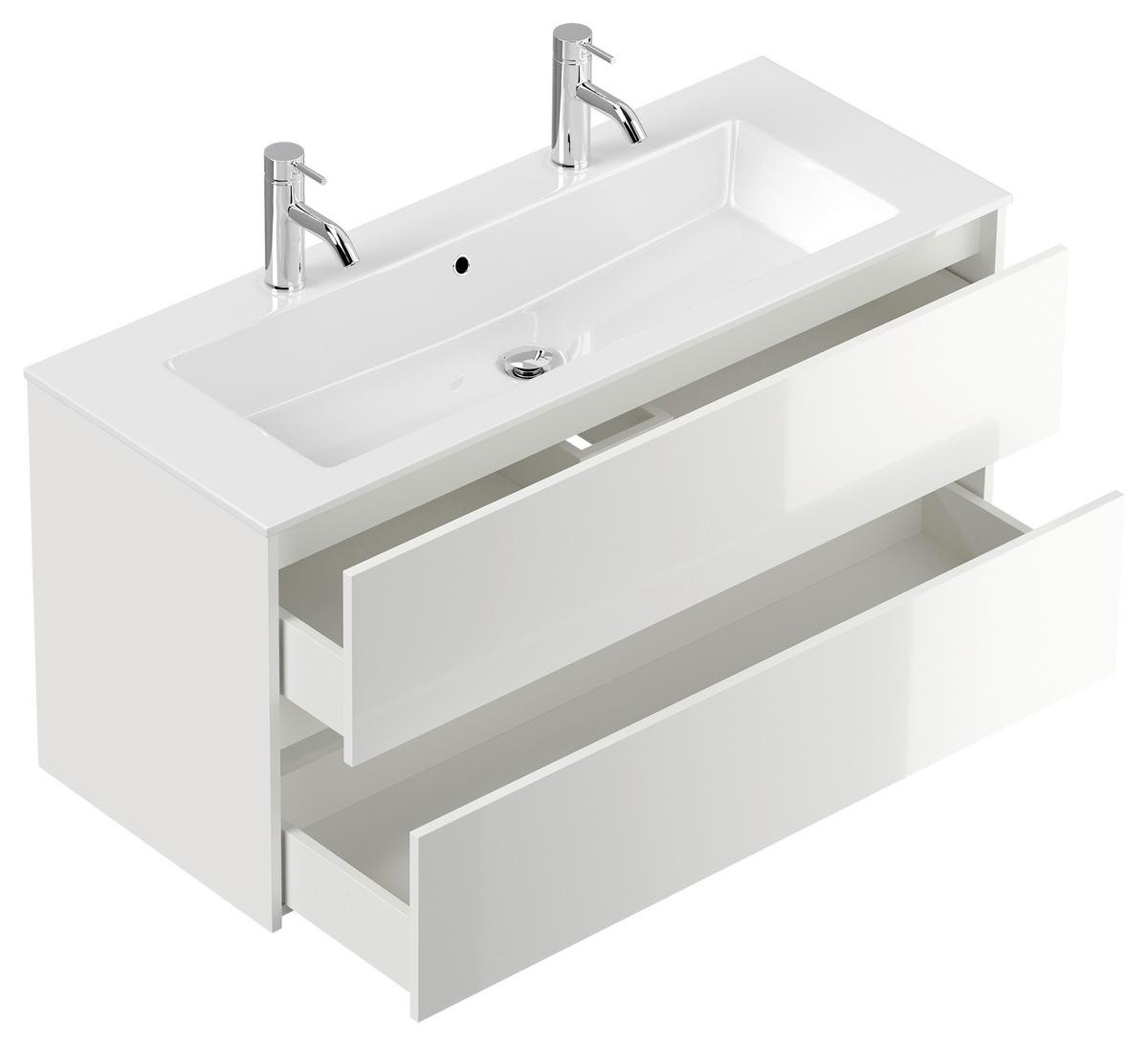 Waschtischkombi Limes Weiß Hg B: 120 Cm - Weiß Hochglanz/Weiß, MODERN, Holzwerkstoff/Stein (120/58,5/46,5cm) - MID.YOU