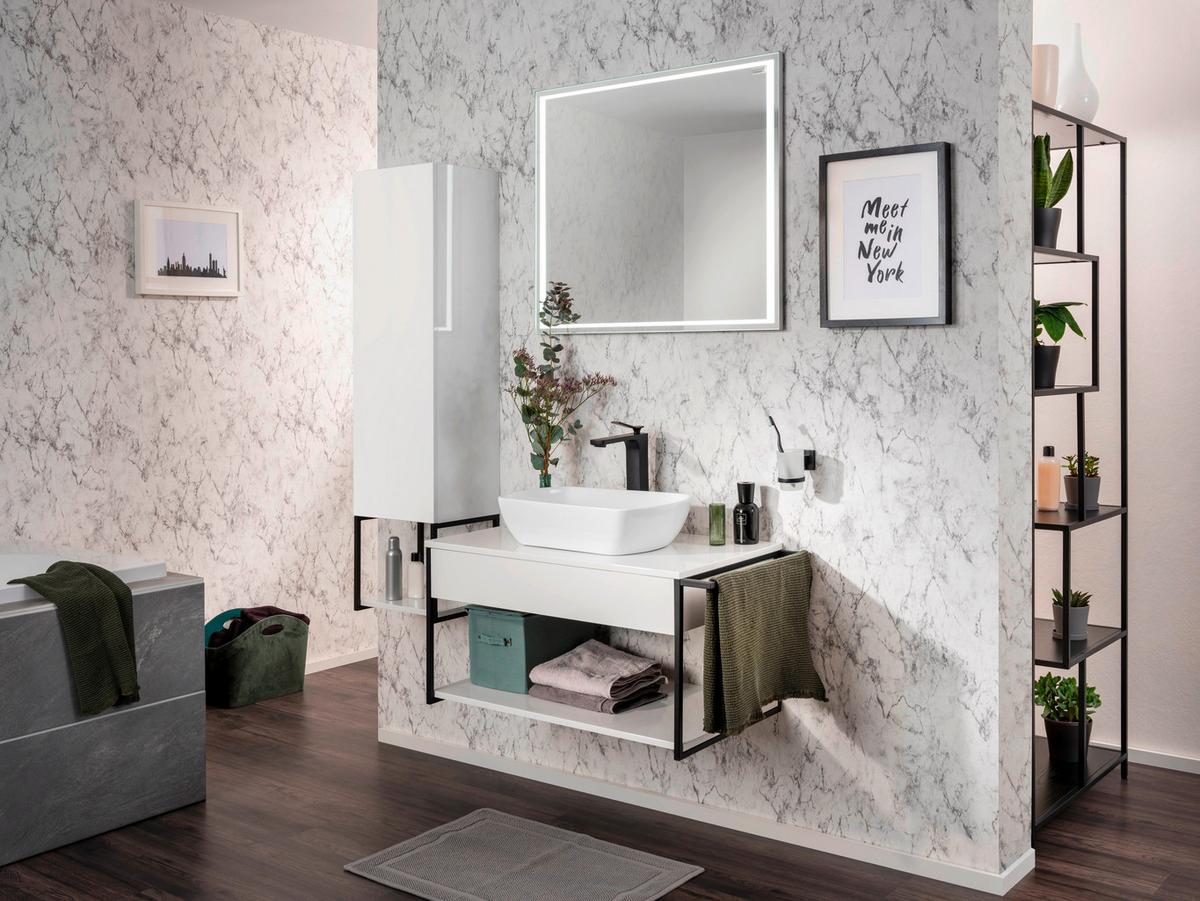 Waschbecken mit Unterschrank New York B: 87,5 cm Weiß - Schwarz/Weiß, MODERN, Holzwerkstoff/Metall (87,5/43,5/47,5cm) - MID.YOU