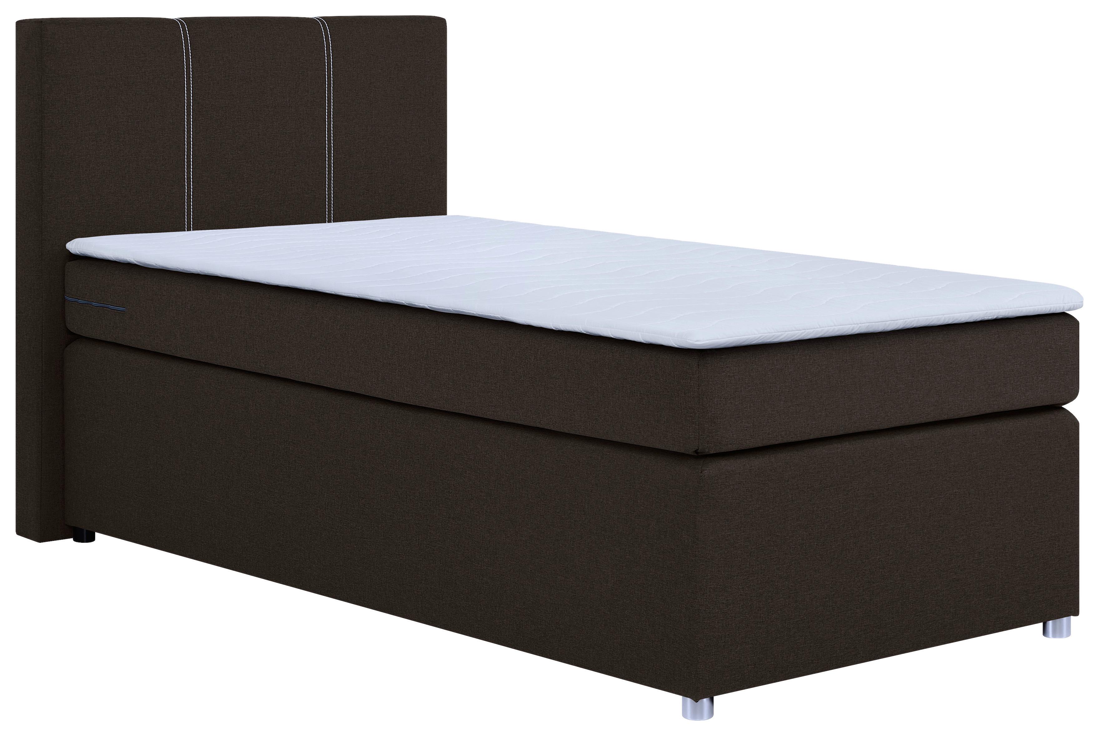 Boxspringbett Malta Mit Topper Braun, 90x200 Cm - Chromfarben/Schwarz, Basics, Holzwerkstoff/Textil (90/200cm) - P & B