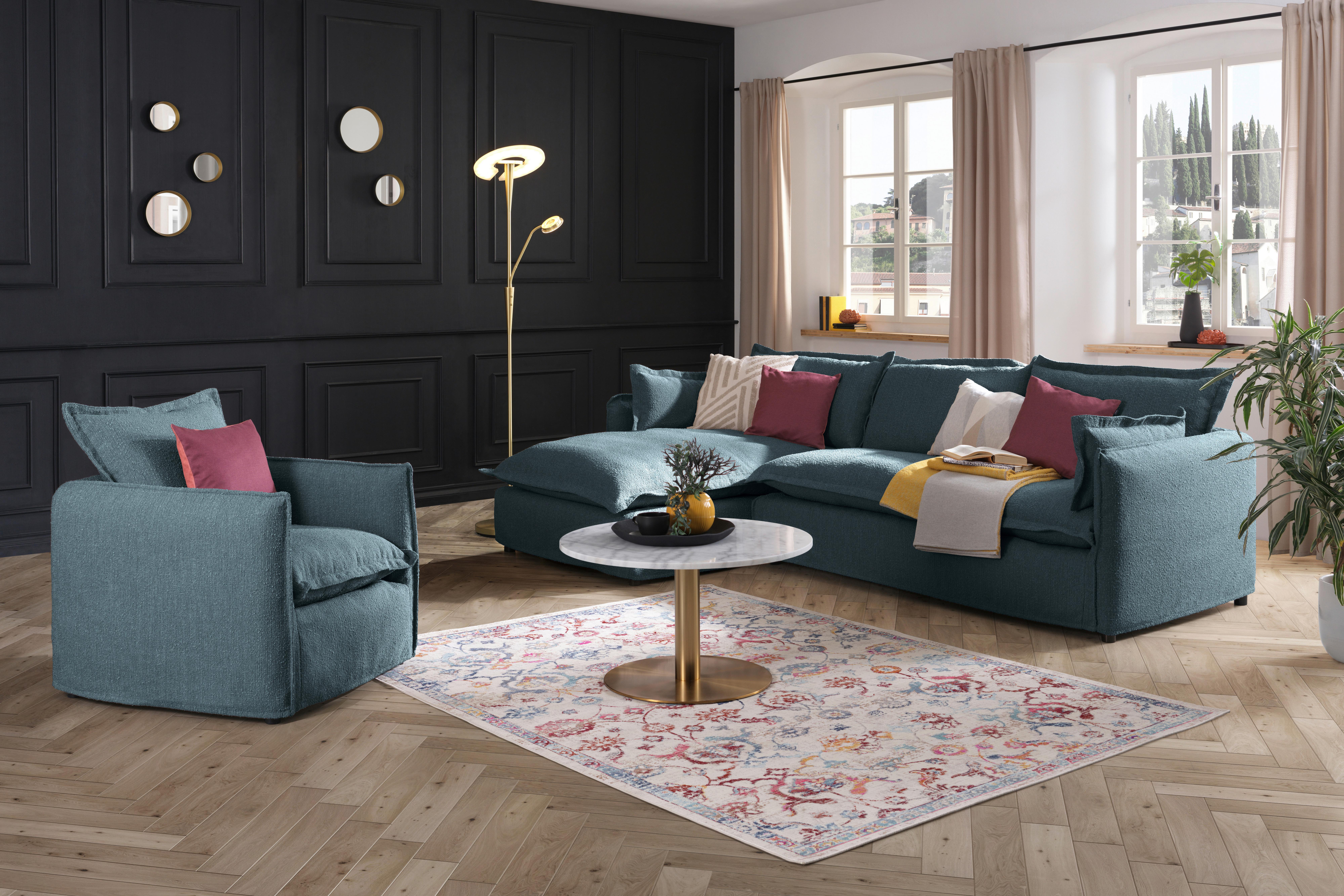 Ecksofa Toscana - Blau/Schwarz, Trend, Textil (165/295cm) - Livetastic