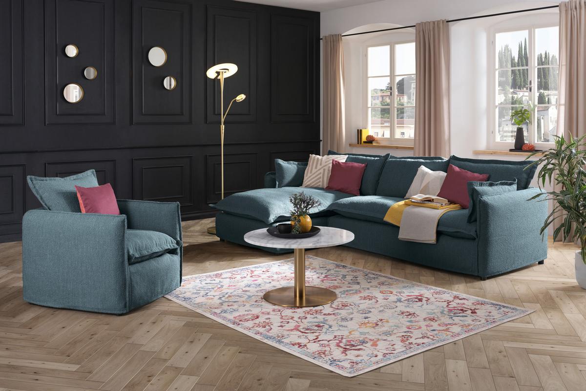 Ecksofa Toscana - Blau/Schwarz, Trend, Textil (165/295cm) - Livetastic