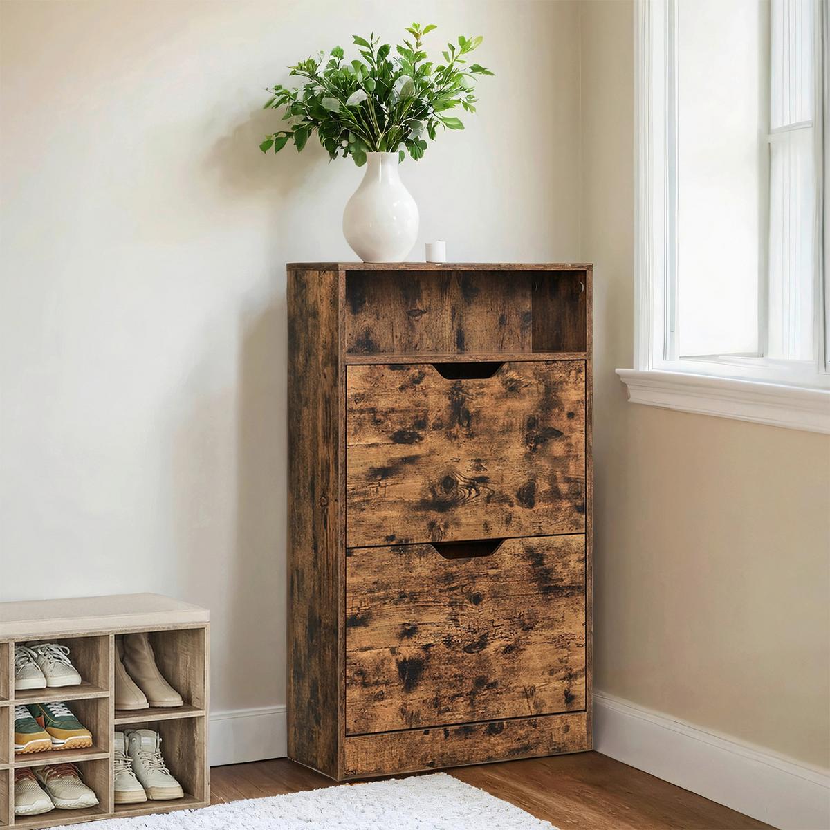 VÝKLOPNÝ SKRINKA NA TOPÁNKY RUSTIC HNEDÁ - hnedá, Modern, kompozitné drevo (60/102/24cm) - MID.YOU