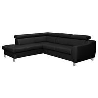 Ecksofa Aspen Mit Bettkasten Lederlook Schwarz 208x245 Cm - Chromfarben/Schwarz, Design, Leder/Textil (208/245cm) - Livetastic