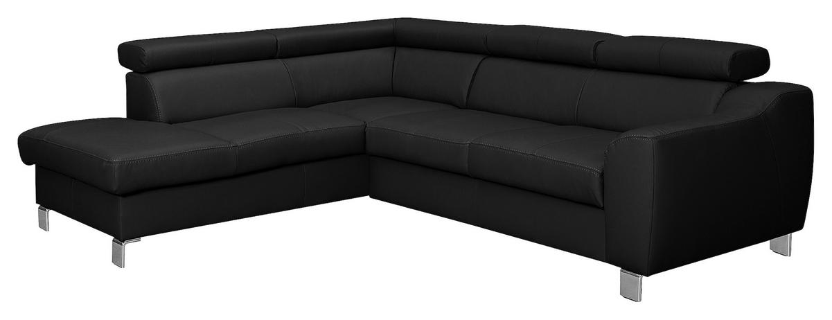 Ecksofa Aspen Mit Bettkasten Lederlook Schwarz 208x245 Cm - Chromfarben/Schwarz, Design, Leder/Textil (208/245cm) - Livetastic