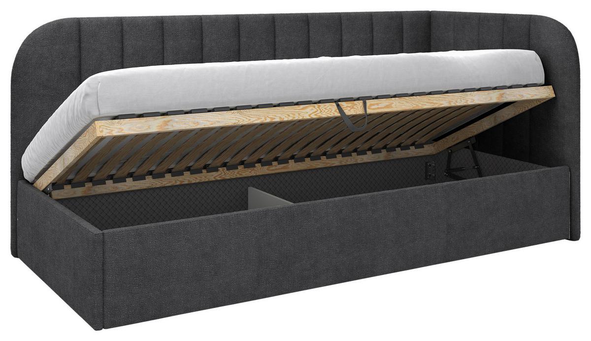 Polsterbett Millow Rechts Dunkelgrau Lf: 90x200 Cm - Dunkelgrau/Schwarz, MODERN, Holz/Holzwerkstoff (90/200cm) - MID.YOU