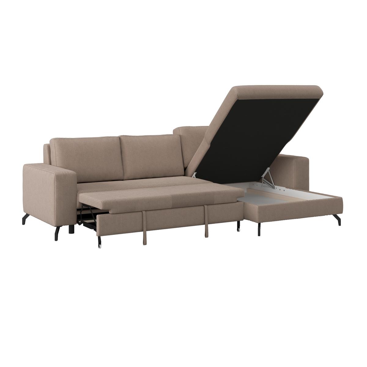 Ecksofa mit Bettkasten Cloud Cappuccino Cord 290x178 cm - Cappuccino, Trend, Textil (290/178cm)