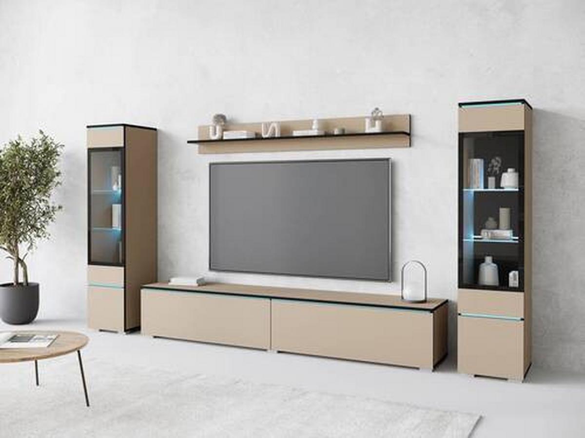 Obývací stěna VERA - šedá/béžová, Design, kompozitní dřevo/plast (240/130/33cm) - Livetastic