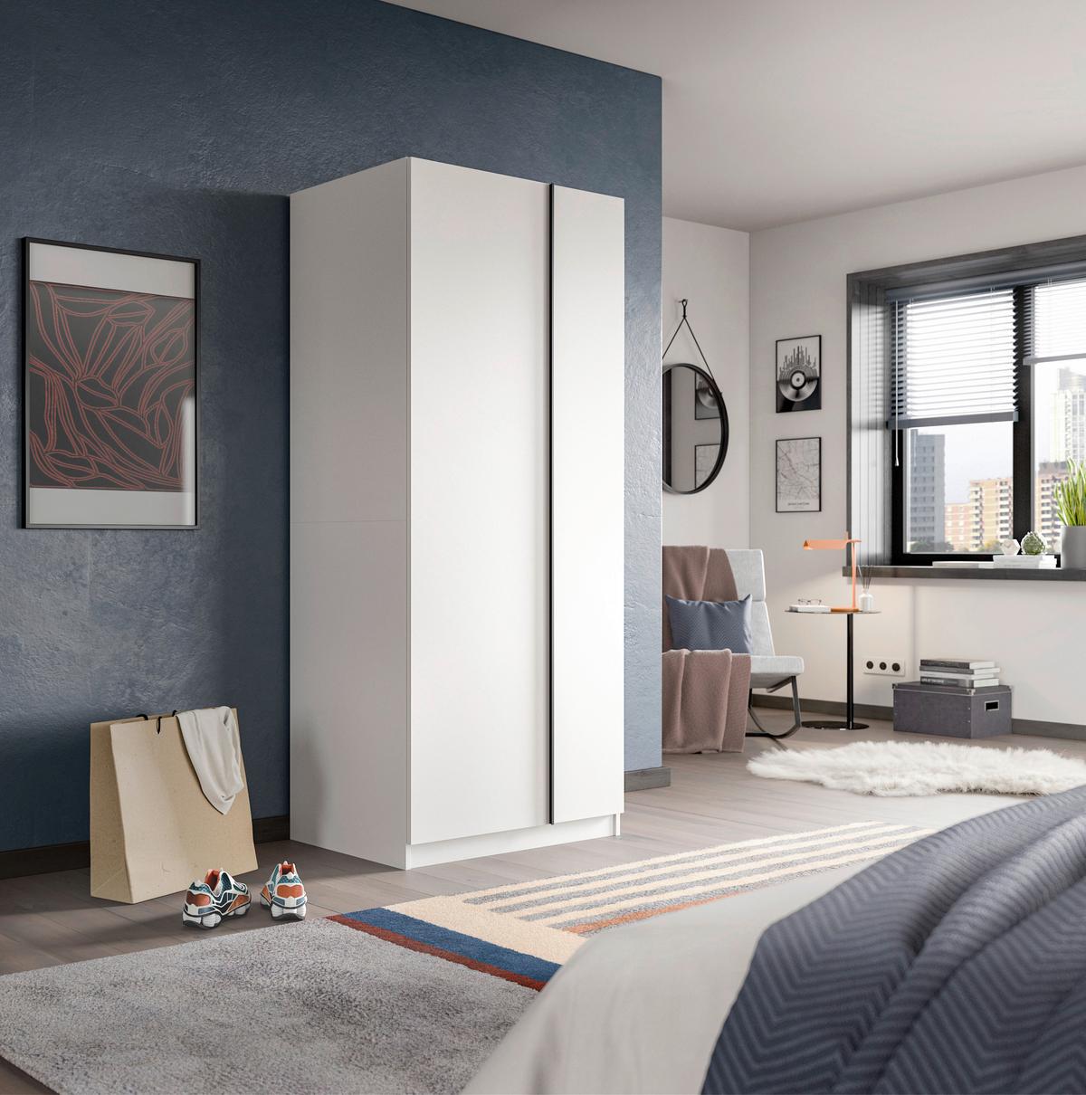 Šatní skříň Oakland bílá - bílá/černá, Moderní, kompozitní dřevo/plast (80/183/53cm) - MID.YOU