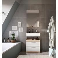 Badezimmer Lambada Eiche Dekor/weiß B: 60 Cm - Weiß Hochglanz/Silberfarben, MODERN, Glas/Holzwerkstoff (60cm) - MID.YOU