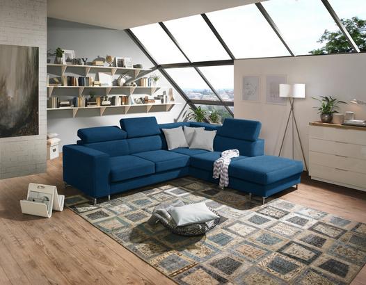 Wohnlandschaft mit Webstoff-Bezug in Blau