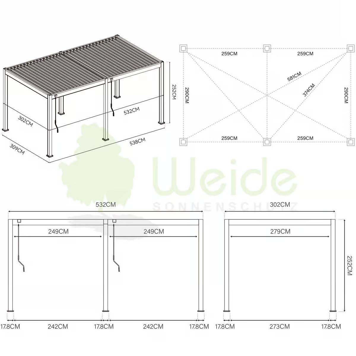 Pavillon Classic 530x300cm Sturmfest, Gartenpavillon - Weiß, Basics, Metall (530/255/300cm) - WEIDE