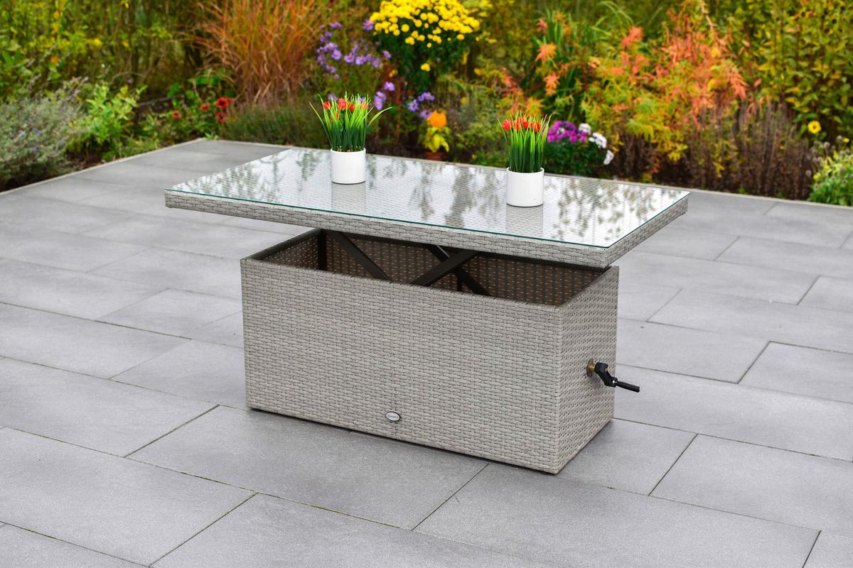 Gartentisch Höhenverstellbar Chicago Stahl/kunststoff L 120 - Grau, MODERN, Glas/Kunststoff (120/60/46-68cm) - Gardenson