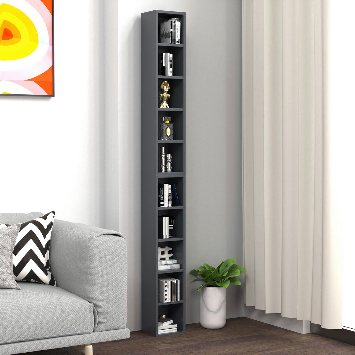 CD-Regal Megosa Anthrazit B: 40 cm - Anthrazit, Design, Holzwerkstoff (40/94/17cm) - MID.YOU