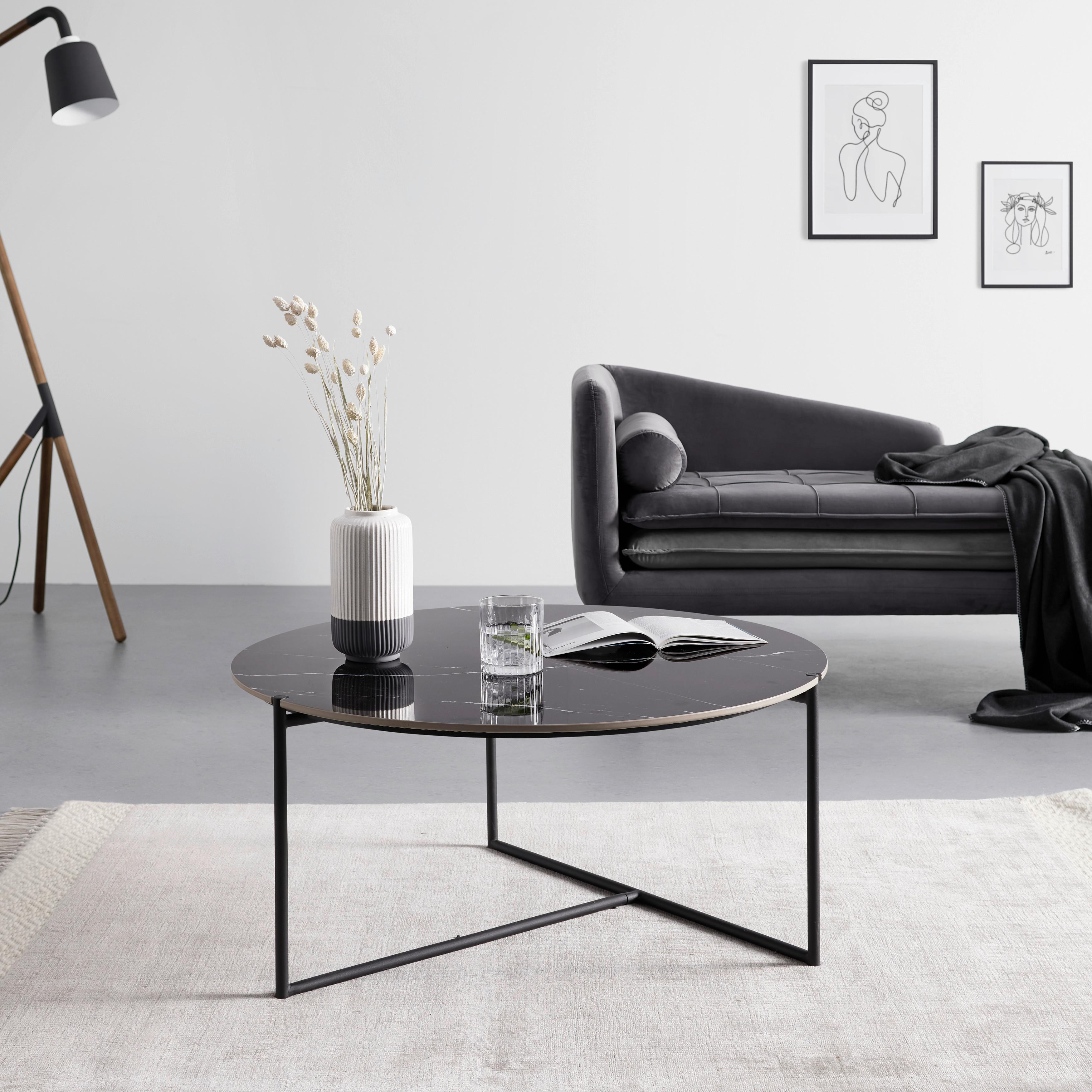 Konferenční stolek NILA - bílá/černá, Moderní, kov/kámen (79,5/79,5/39cm) - Bessagi Home