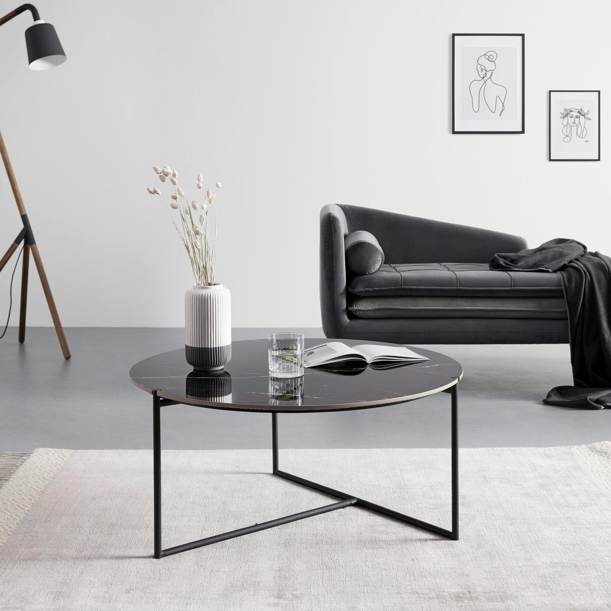 Konferenčný stolík NILA - čierna/biela, Modern, kov/kameň (79,5/79,5/39cm) - Bessagi Home