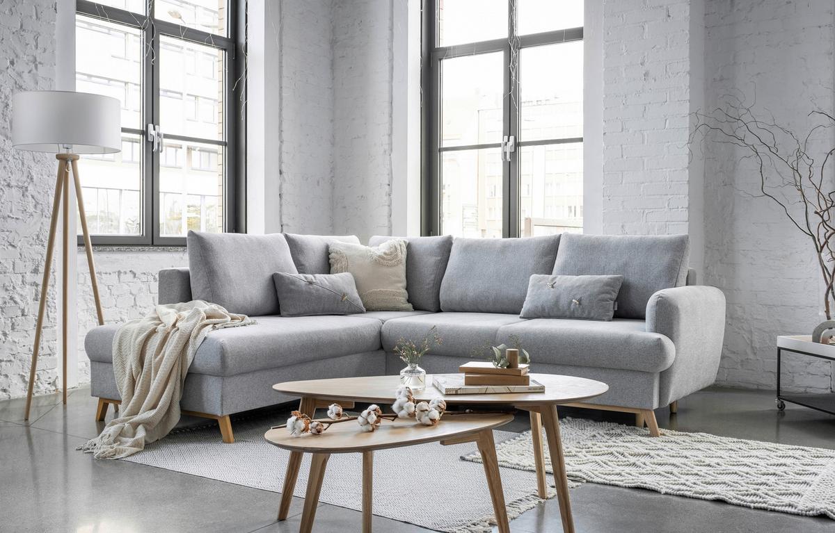 Ecksofa Scanddic Lagom Hellgrau S: 202x242 cm - Hellgrau/Naturfarben, Textil (202/242cm) - MID.YOU