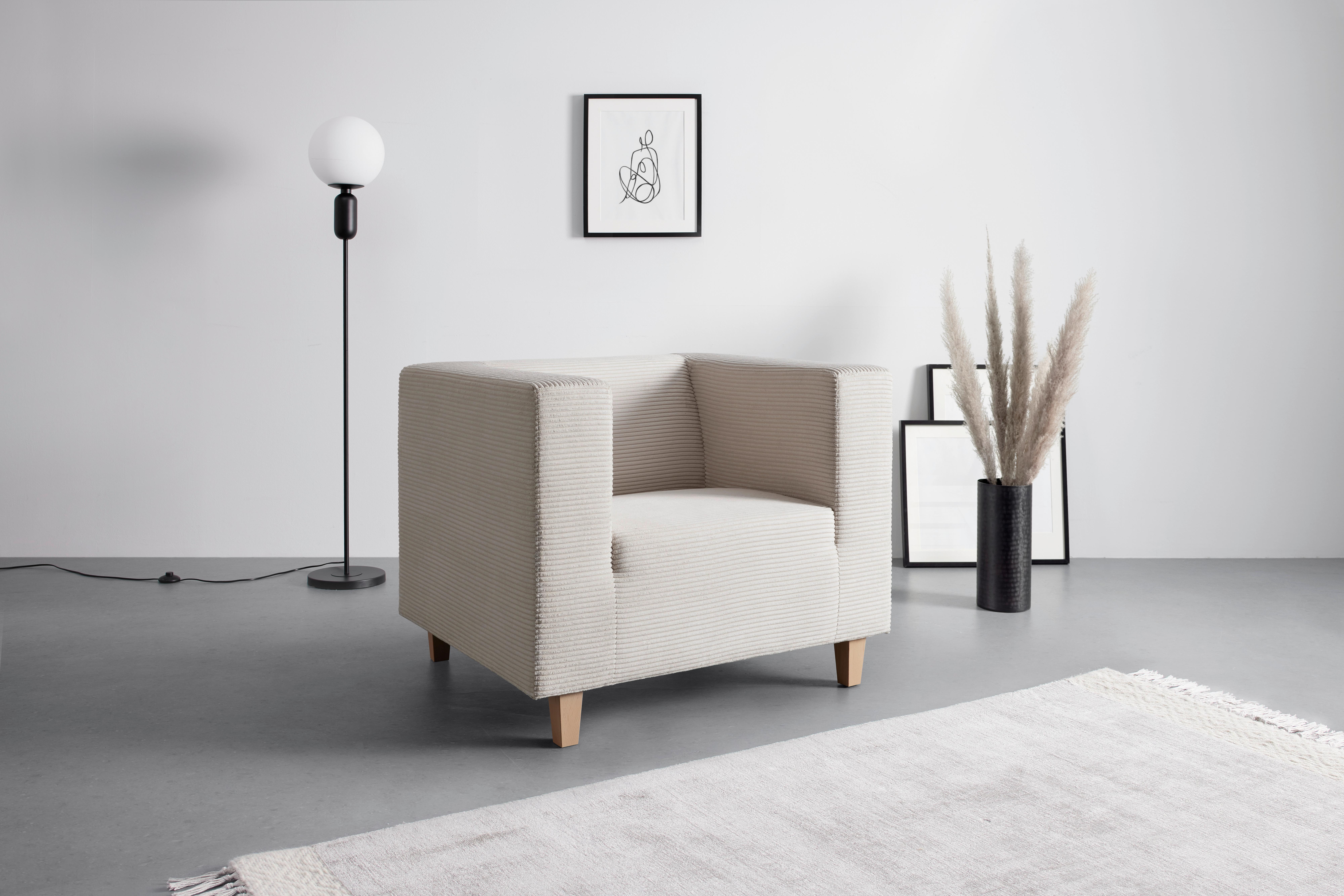 Křeslo SAM, krémový manšestr - barvy dubu/béžová, Moderní, dřevo/textil (98/79/84cm) - Mömax