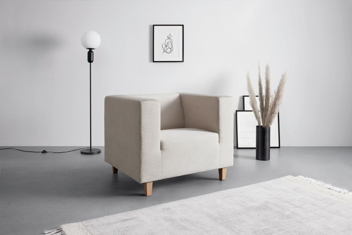 Křeslo SAM, krémový manšestr - barvy dubu/béžová, Moderní, dřevo/textil (98/79/84cm) - Mömax