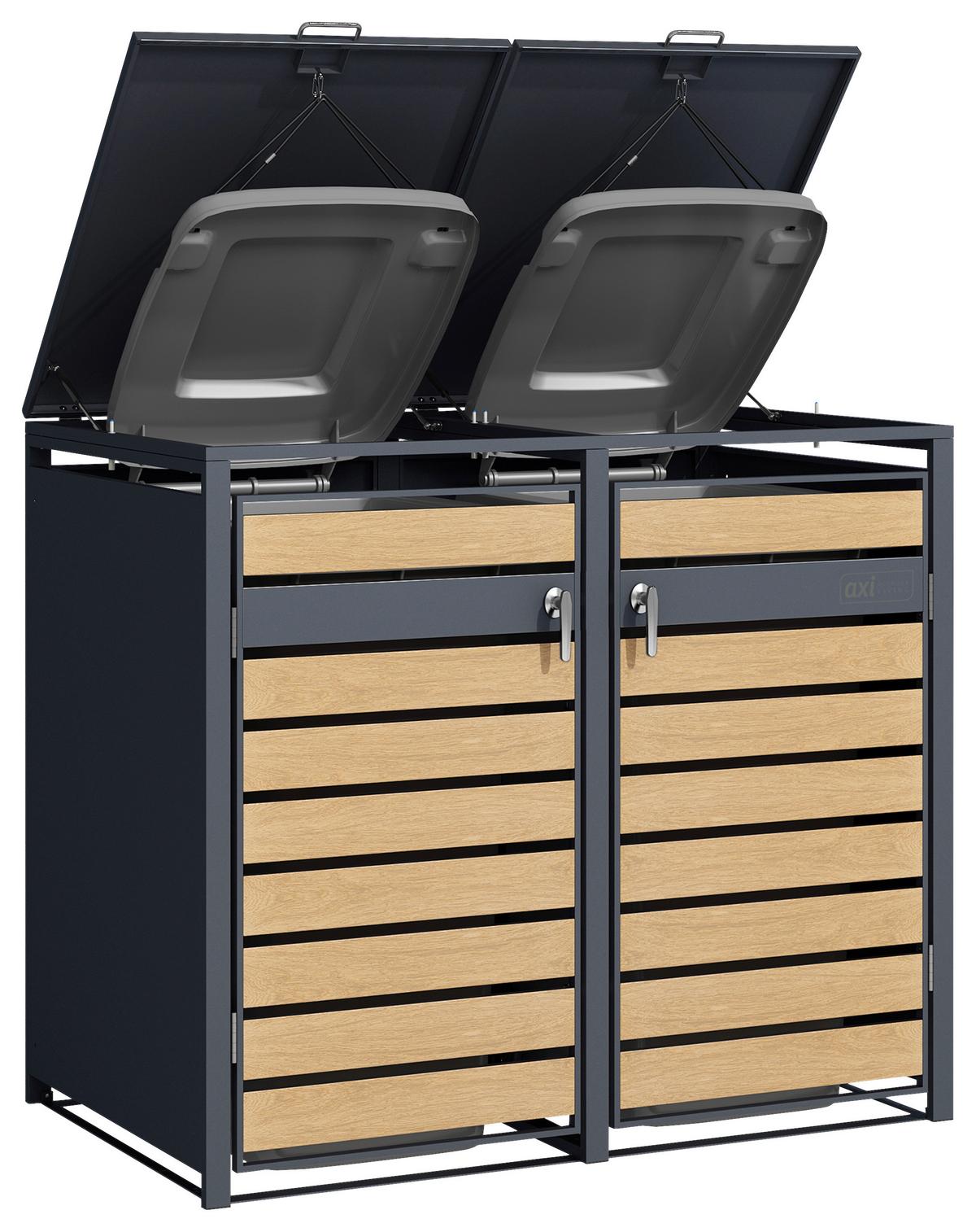 Mülltonnenbox A093.002.00 - Anthrazit/Braun, KONVENTIONELL, Metall (132/116/80cm) - Ambia Garden