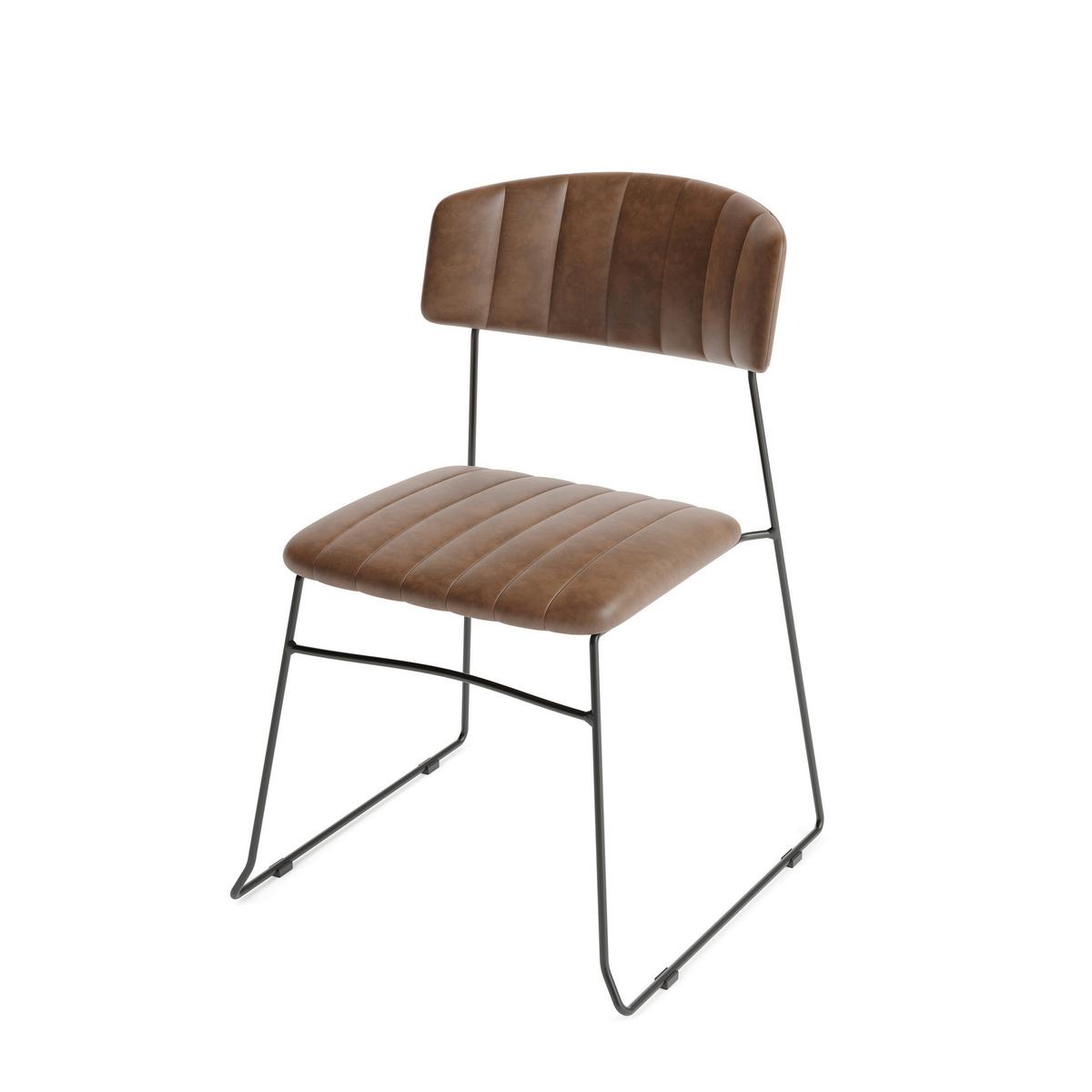 STUHL-SET MUNDO - Cognac, MODERN, Leder/Metall (48/78/57cm) - MID.YOU