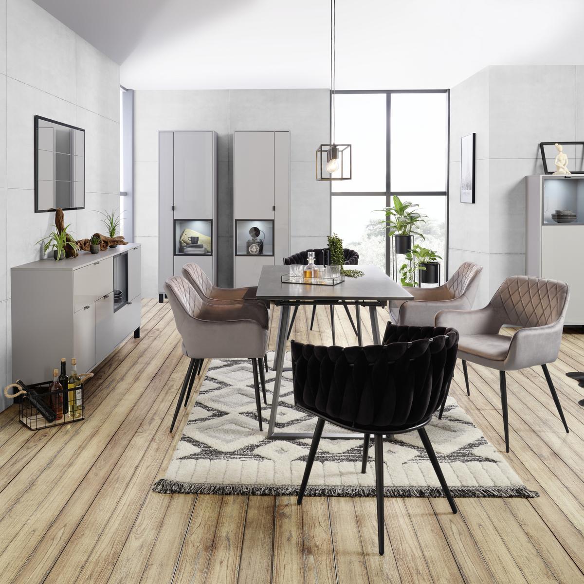 VITRÍNA GRID - šedá/černá, Moderní, kompozitní dřevo/plast (65/197/38cm) - Mömax