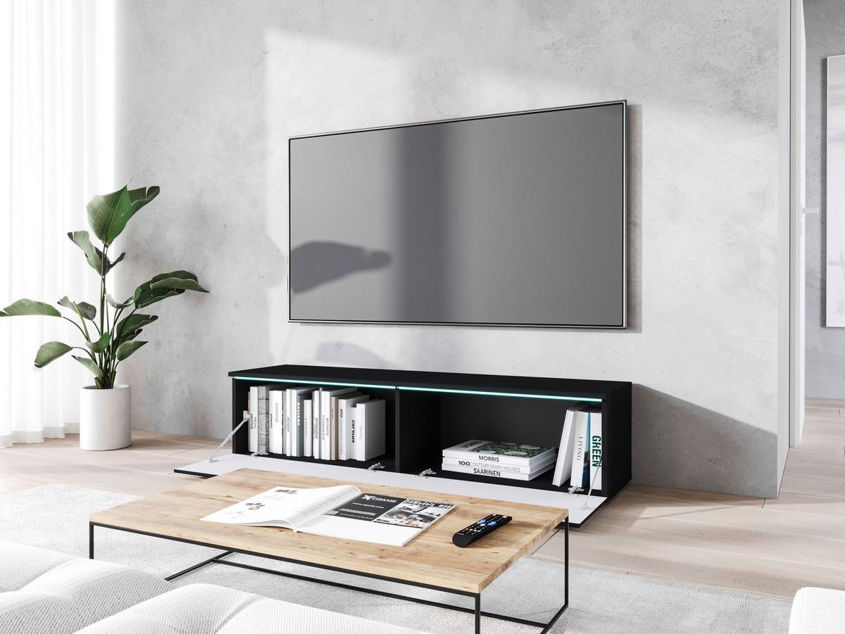 Nízká komoda s LED osvětlením 140cm - šedá/černá, Basics, kompozitní dřevo/plast (140/30/33cm) - P & B