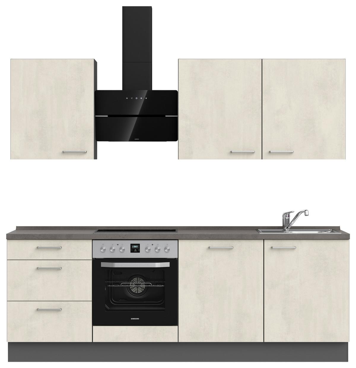 Kuchynská linka 240CM biely betón/ bridlicová šedá - biela/farba ušľachtilej ocele, Modern, kov/kompozitné drevo (240cm) - Nobilia