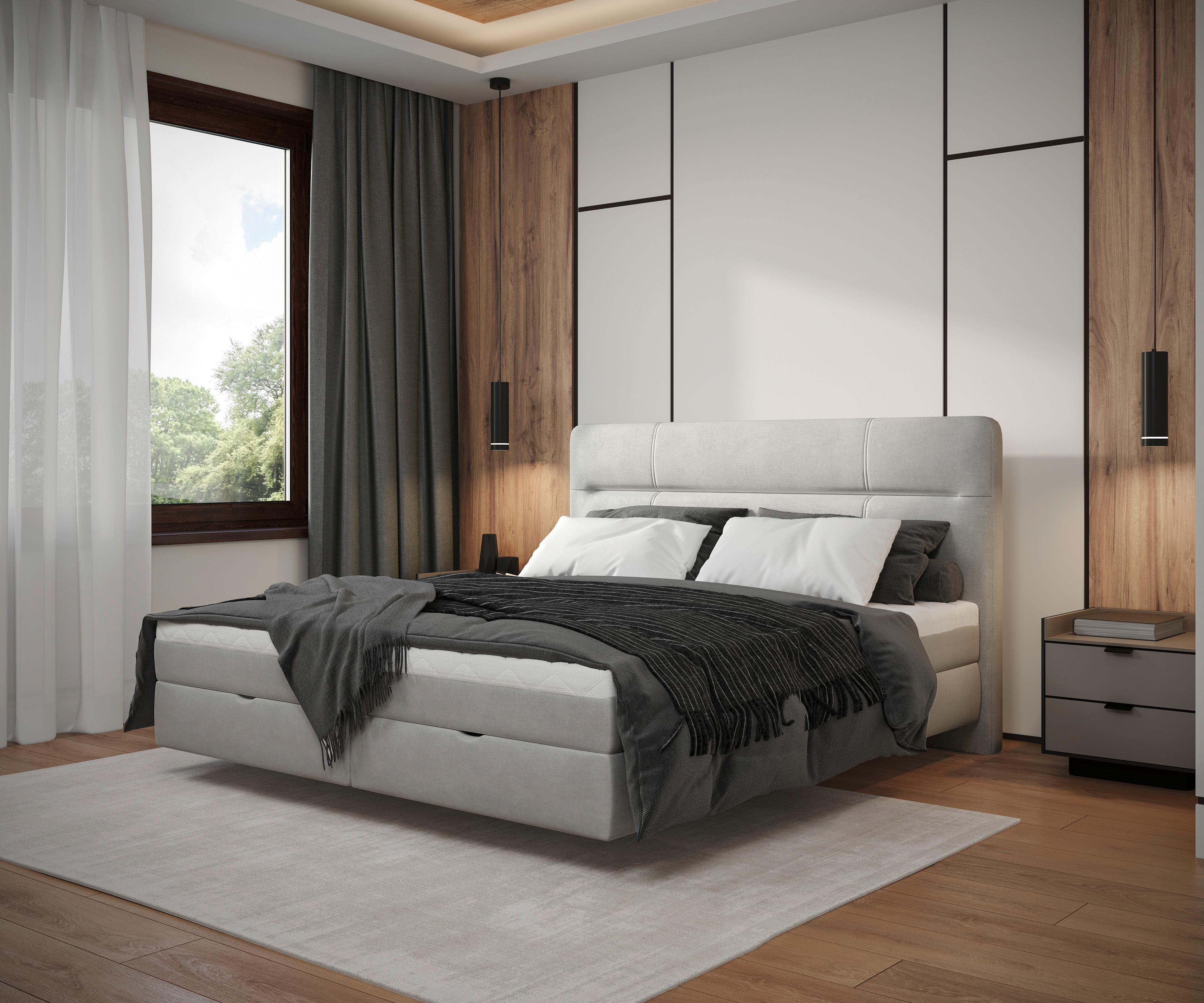 Boxbett Adriano 180x200 cm Hellgrau - Hellgrau, MODERN, Holz/Holzwerkstoff (180/200cm) - MID.YOU