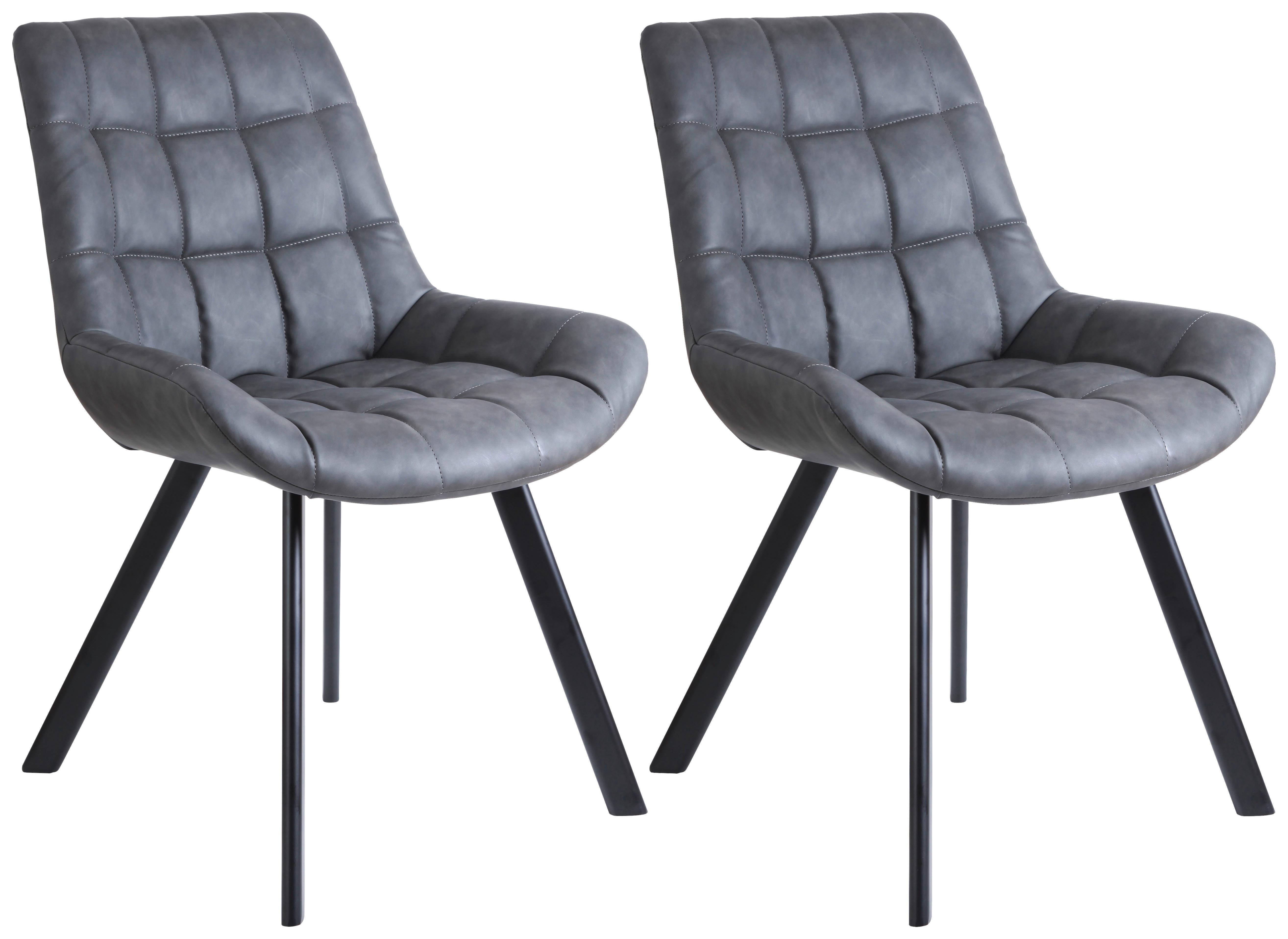 Schalenstuhl Hayo Grau gepolstert, Lederlook 2er-Set - Schwarz/Grau, KONVENTIONELL, Textil/Metall (56/86/62cm) - Livetastic