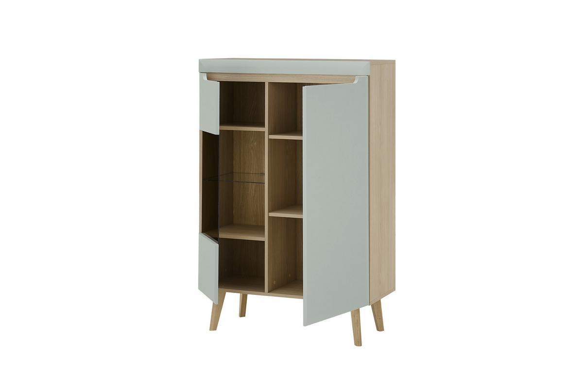 Highboard Svante Torge Grün/Eichefarben B: 90 cm - Eichefarben/Grün, Design, Holzwerkstoff (90/134/40cm) - MID.YOU