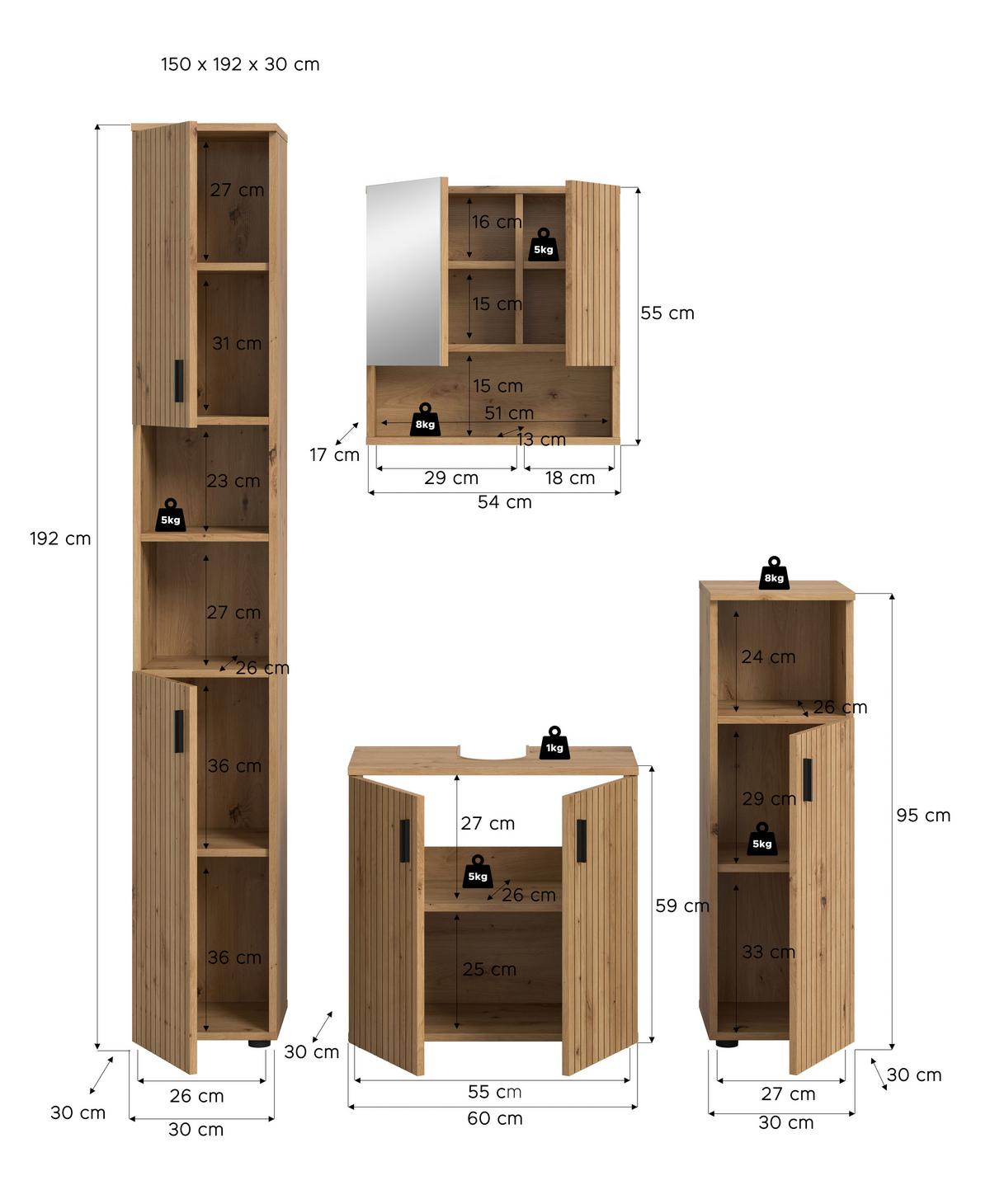 BADEZIMMER Eiche Artisan B: 120cm - Eiche Artisan, Basics, Holzwerkstoff (120cm) - MID.YOU